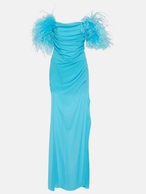 Sukienka długa w piórka Giuseppe Di Morabito niebieska