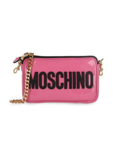Лаковая сумка через плечо Moschino розовая