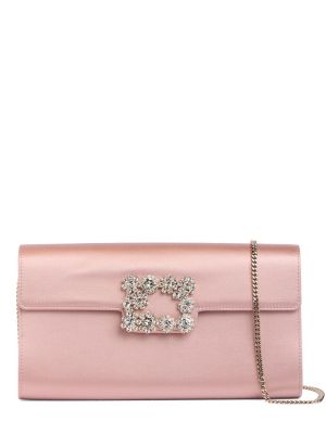 Satenska clutch torbica s cvjetnim printom s kristalima Roger Vivier ružičasta