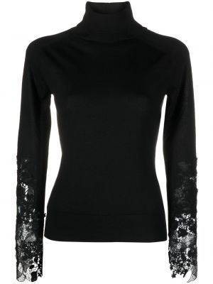 Volneni pulover s cvetličnim vzorcem s čipko Ermanno Scervino črna
