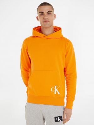 Mikina s kapucí Calvin Klein Jeans oranžová