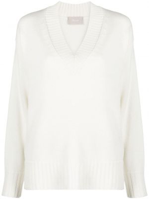Плетен вълнен пуловер с v-образно деколте Drumohr бяло