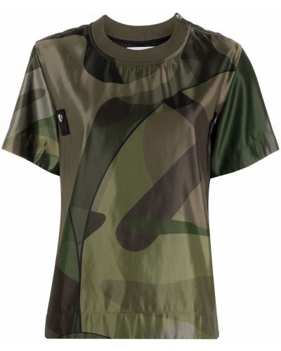 Camiseta con estampado con estampado abstracto Sacai verde