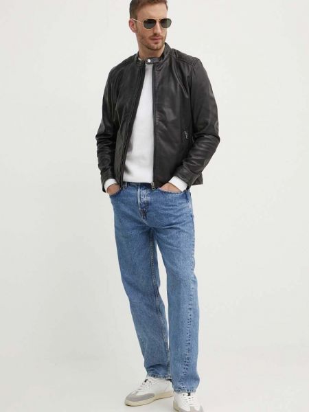 Kurtka jeansowa skórzana Pepe Jeans czarna