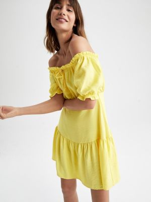 Платье с открытыми плечами с коротким рукавом Defacto желтое