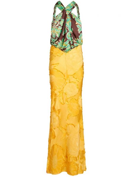 Večerna obleka s cvetličnim vzorcem iz žakarda Etro rumena