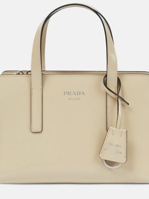 Кожени шопинг чанта Prada бежово