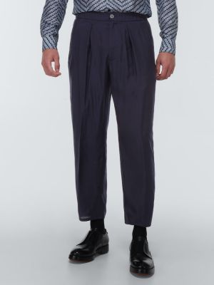 Satynowe spodnie z wysoką talią Giorgio Armani niebieskie