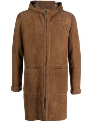 Oboustranný semišový kabát s kapucí Salvatore Santoro hnědý