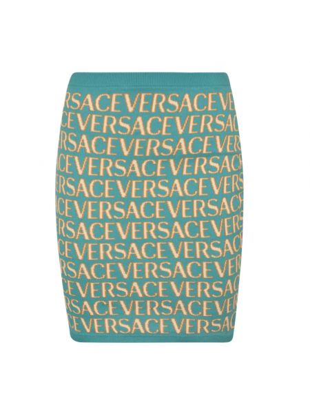 Mini spódniczka bawełniana z nadrukiem Versace niebieska