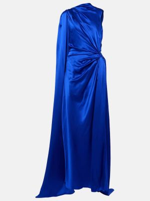 Robe longue en soie asymétrique drapé Roksanda bleu