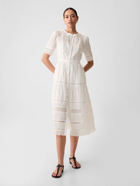 Priliehavý čipkovaný midi šaty Gap biela