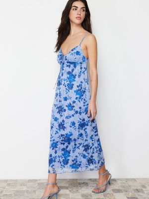 Πλεκτή μάξι φόρεμα με σχέδιο με μοτίβο καρδιά Trendyol μπλε