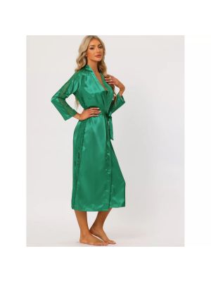 Кружевная атласная пижама с длинным рукавом Cheibear зеленая