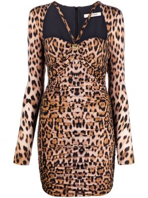 Koktejl obleka s potiskom z leopardjim vzorcem Roberto Cavalli