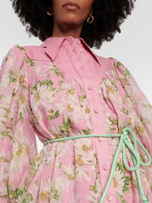 Rochie midi de mătase cu model floral Alã©mais roz