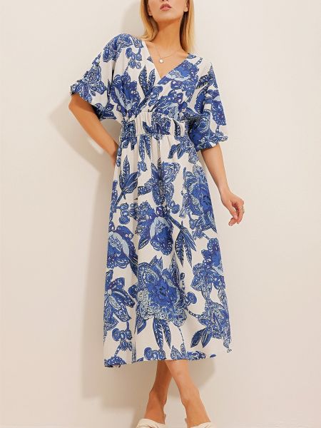 Lniana sukienka Trend Alaçatı Stili niebieska