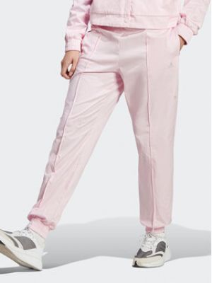 Krištáľové voľné priliehavé teplákové nohavice Adidas ružová