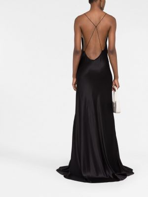 Šilkinis vakarinė suknelė v formos iškirpte Saint Laurent juoda