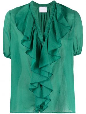 Памучна блуза с волани Merci зелено