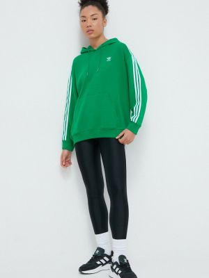 Pulover s črtami s kapuco Adidas Originals zelena