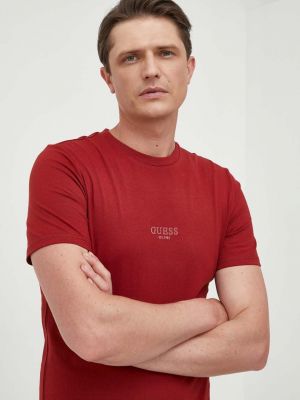 Тениска с дълъг ръкав с апликация Guess винено червено