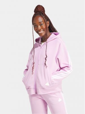 Laza szabású csíkos pulóver Adidas rózsaszín