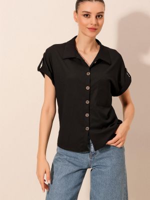 Megzta marškiniai trumpomis rankovėmis oversize Bigdart juoda