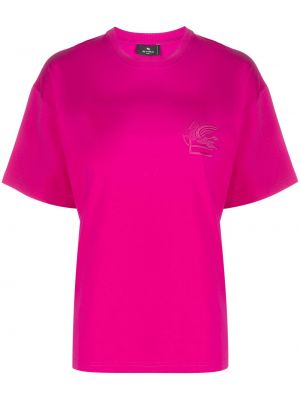 Памучна тениска бродирана Etro розово
