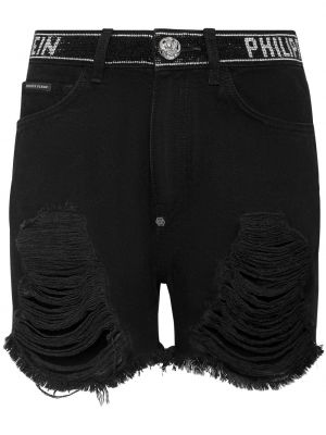 Kratke jeans hlače s kristali Philipp Plein črna