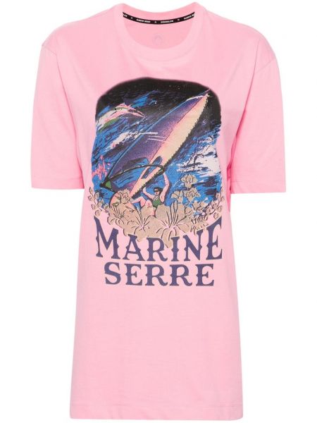 Памучна тениска с принт Marine Serre розово