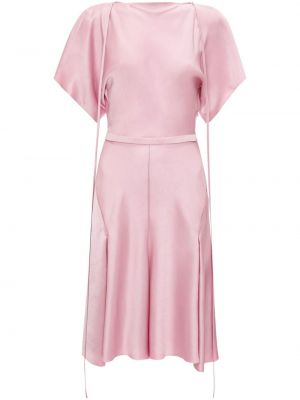 Satenska koktejl obleka z draperijo Victoria Beckham roza