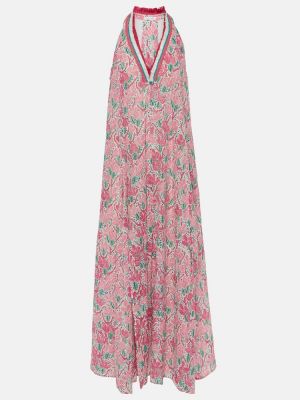 Květinové bavlněné dlouhé šaty Poupette St Barth růžové