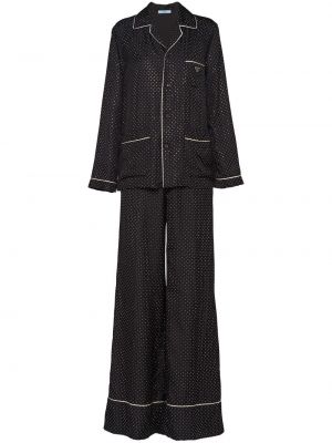 Czarna haftowana piżama Prada