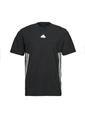Tricou din bumbac cu dungi cu croială lejeră Adidas negru