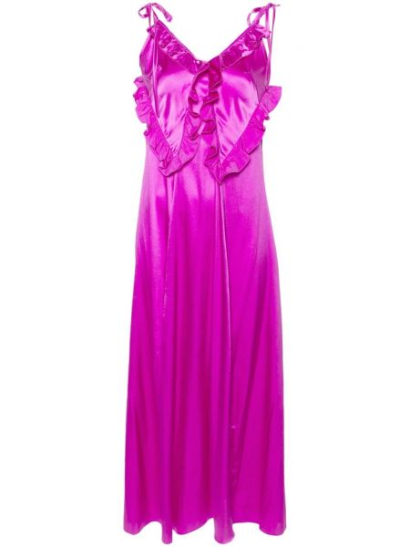 Jedwabna sukienka długa z falbankami Pnk fioletowa