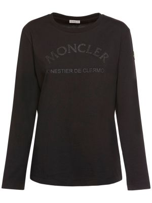 Koszulka bawełniana z długim rękawem z dżerseju Moncler czarna