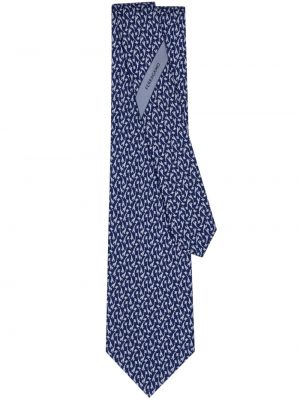 Selyem nyakkendő nyomtatás Ferragamo kék