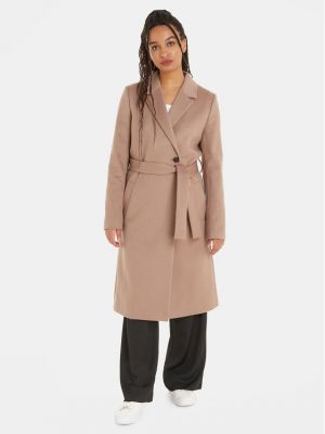 Бежевое шерстяное пальто Calvin Klein