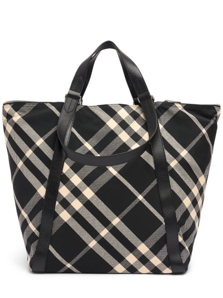 Nakupovalna torba s karirastim vzorcem iz žakarda Burberry črna