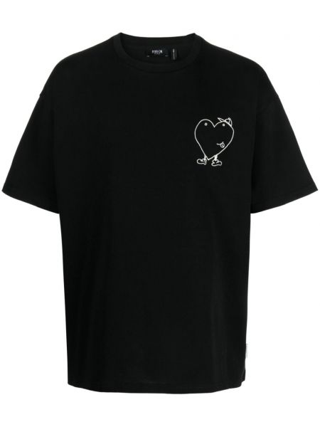 Raštuotas medvilninis marškinėliai su širdelėmis Five Cm juoda