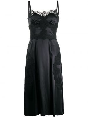 Сатенена коктейлна рокля с дантела Dolce & Gabbana черно