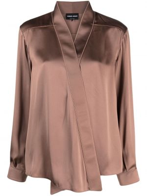 Копринена сатенена блуза Giorgio Armani кафяво