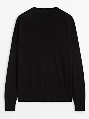 Кашемировый свитер с v-образным вырезом Massimo Dutti черный