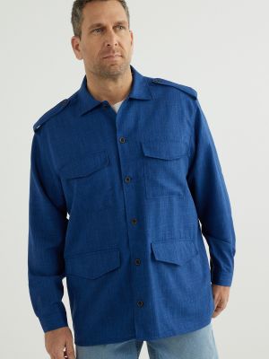 Классическая однотонная рубашка с карманами Mirto синяя