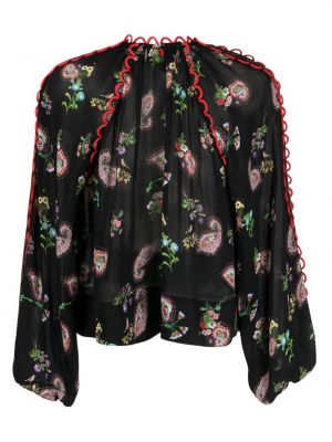 Jedwabna bluzka z nadrukiem z wzorem paisley Cynthia Rowley czarna