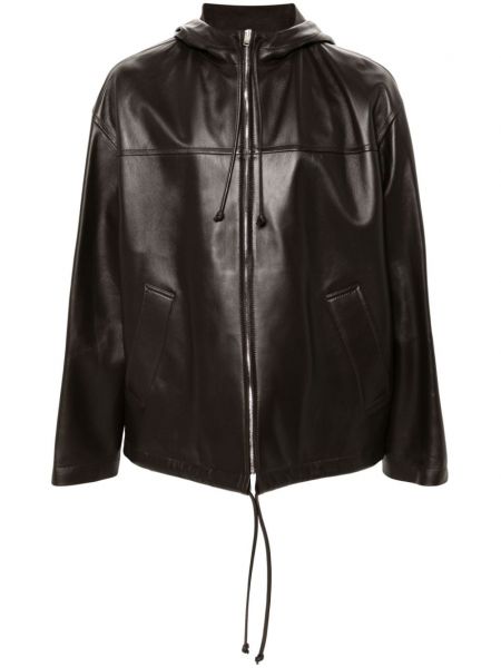 Kožna jakna s kapuljačom Bottega Veneta smeđa