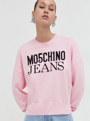 Sweter bawełniany Moschino Jeans różowy