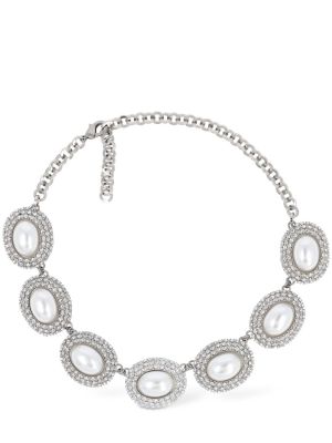 Krištáľový náhrdelník s perlami Alessandra Rich strieborná