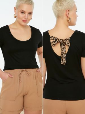 Плетена блуза с леопардов принт Trendyol черно
